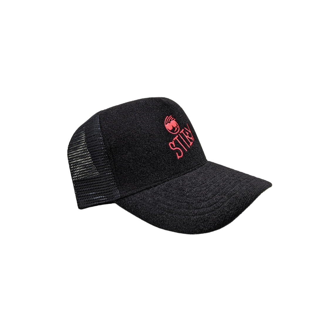Stiky Trucker Hat 2.0 - Black w/ Pink Logo